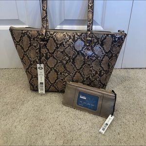 Kate Landry Metallic Snake Tote and Wallet